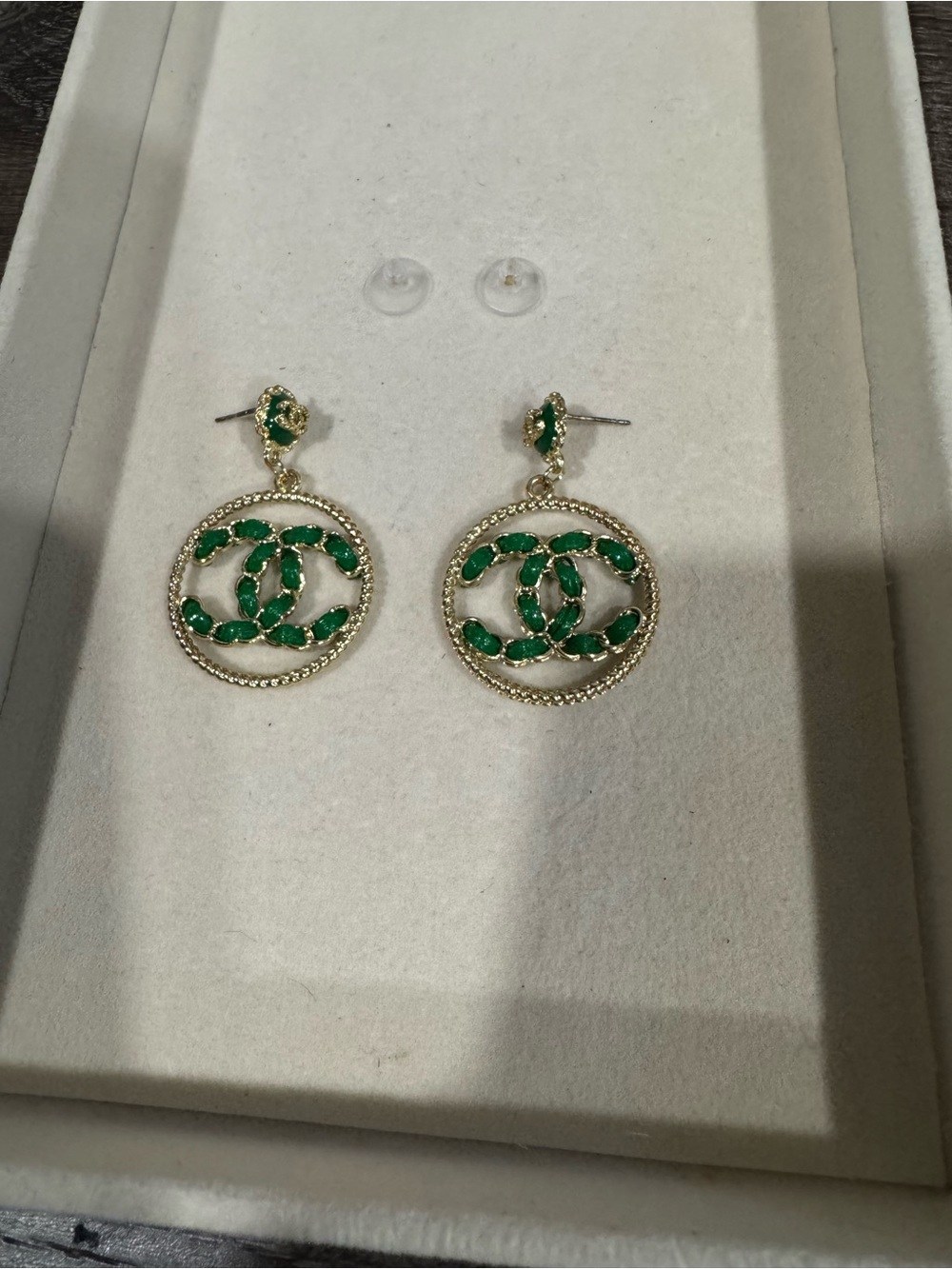 Green & gold earrings